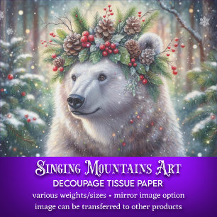Winter Polar Beer met Holly Crown Decoupage Tissuepapier