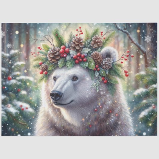 Winter Polar Beer met Holly Crown Decoupage Tissuepapier (Voorkant)