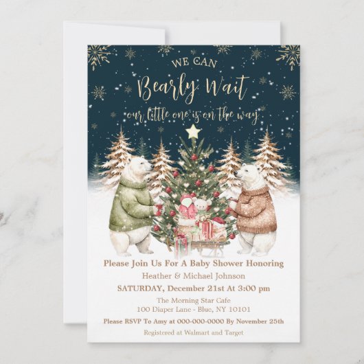 Winter Polar Beer Snowflake Baby shower Kaart (Voorkant)