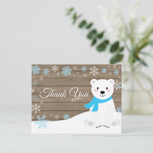 Winter Polar Beer Snowflake Blue Hartelijk dank Bedankkaart (Staand voorkant)