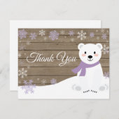 Winter Polar Beer Snowflake Paars Hartelijk dank Bedankkaart (Voorkant / Achterkant)