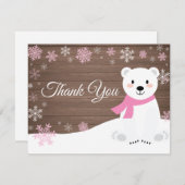 Winter Polar Beer Snowflake Roze Hartelijk dank Bedankkaart (Voorkant / Achterkant)