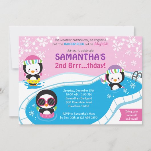 Winter Pool Birthday Invitation / Pool Invitation Kaart (Voorkant)