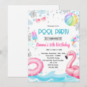 Winter pool girl theme invite kaart (Voorkant / Achterkant)