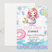 Winter pool mermaid party invitation (Devant / Derrière)