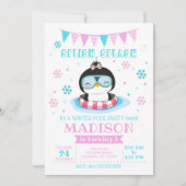 Winter Pool Party Invitation / Girl Penguin Invite Kaart (Voorkant)