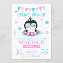 Winter Pool Party Invitation / Girl Penguin Invite Kaart