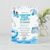 Winter pool party theme invitation (Debout devant)