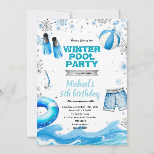 Winter pool party theme invitation kaart (Voorkant)