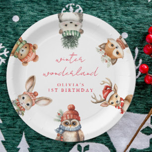 Winter prachtige bos kerstverjaardag papieren bordje