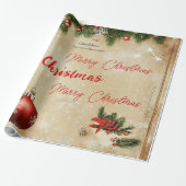 Winter Prettig Kerstfeest Dennengewassen Rode Glas Cadeaupapier (Uitgerold)