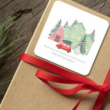 winter Prettig kerstfeest huisje waterverf cute