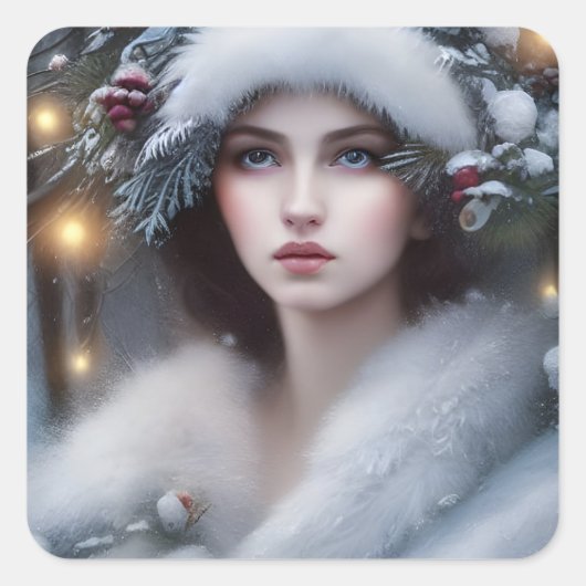 Winter Princess Holiday Vierkante Sticker (Voorkant)