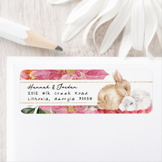 Winter Rabbit Bloem | Retouradreslabel Etiket (Insitu)