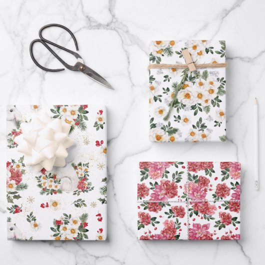 Winter Rabbit Floral | Nieuw jaar China Inpakpapier Vel (Voorkant)