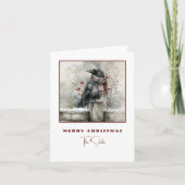 Winter Raven Crow Christmas Card with Cozy Scarf Feestdagen Kaart (Voorkant)