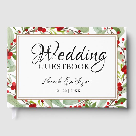 Winter Red Berries Greenery Mariage Livre d'or (Recto)
