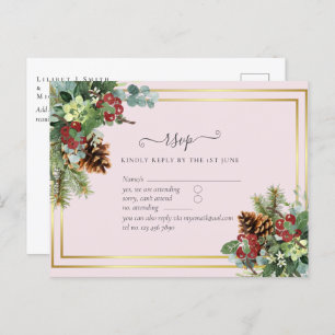 Winter Red Berries Pine Cones Wedding Briefkaart