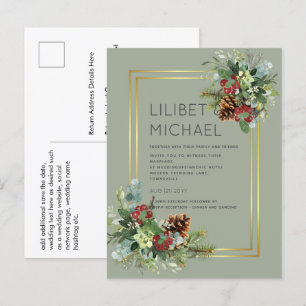 Winter Red Berries Pine Cones Wedding Briefkaart