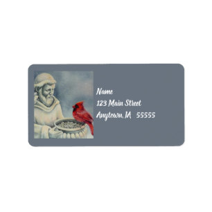 Winter Red Cardinaal Bird St Francis Waterverf Art Etiket