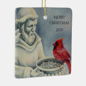 Winter Red Cardinaal Bird St Francis Waterverf Art Keramisch Ornament (Rechts)