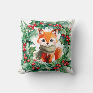 Winter Red Fox Green Berries Baby shower Gift Kussen
