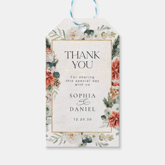 Winter Red Greenery Pinecone Bedankt Gift Label Cadeaulabel (Voorkant)