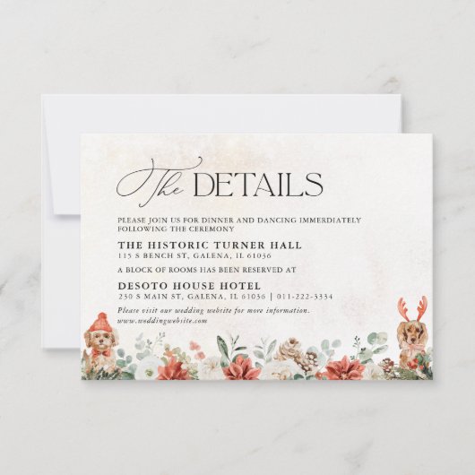 Winter Red Greenery Pinecone Mariage Détails Carte (Devant)