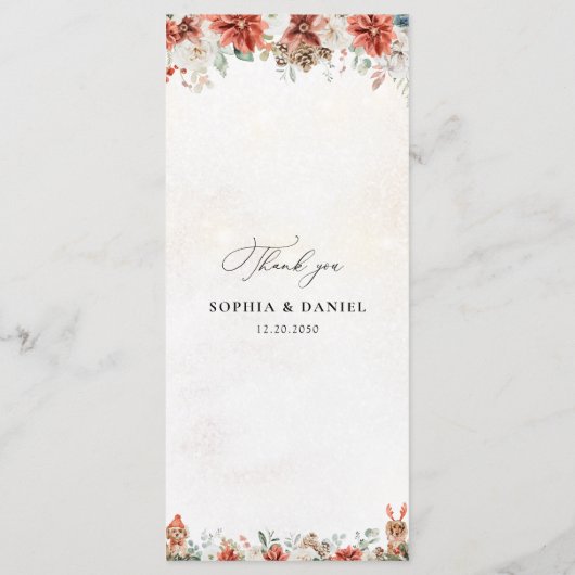 Winter Red Greenery Pinecone Menu Mariage (Dos)