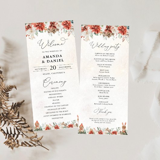 Winter Red Greenery Pinecone Trouwprogramma Programma