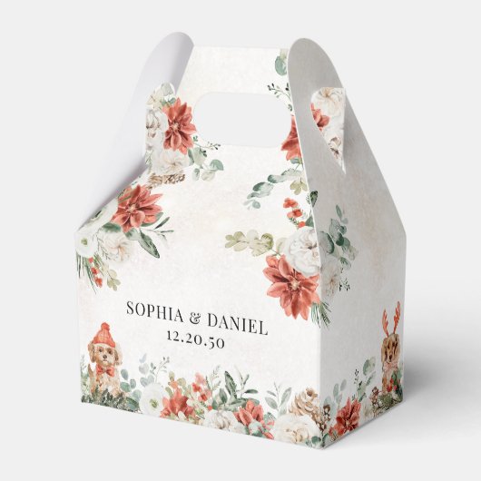 Winter Red Greenery Pinecone Wedding Favoriet Box Bedankdoosjes (Voorkant Zijde)