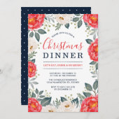 Winter Red Ivory Floral | Feestelijk kerstdiner Kaart (Voorkant / Achterkant)
