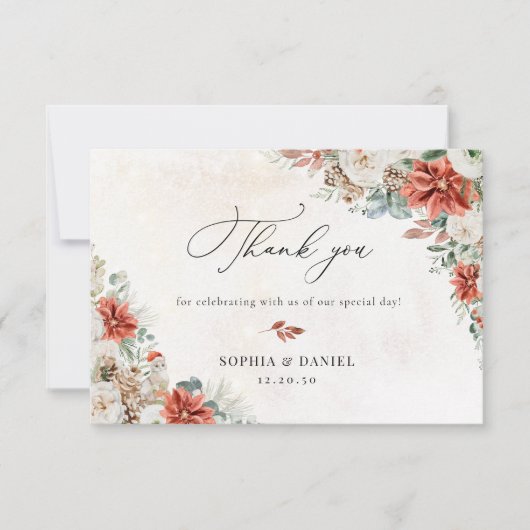 Winter Red Pinecone Mariage Merci Cartes (Devant)