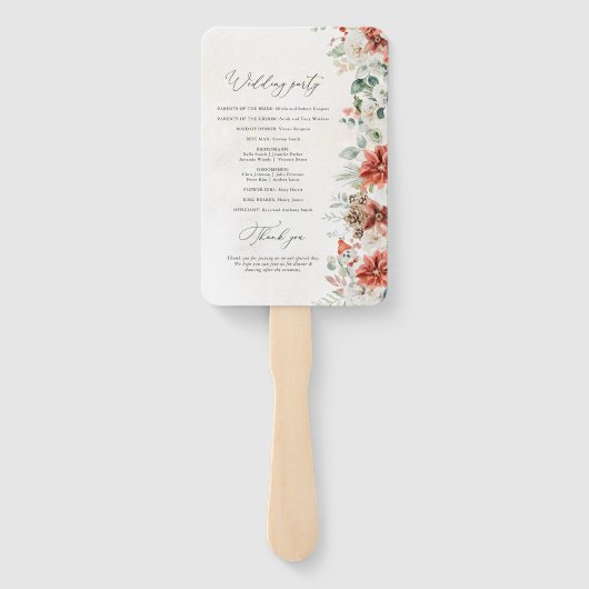 Winter Red Pinecone Trouwprogramma Hand Fan Handwaaier (Achterkant)