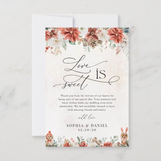 Winter Red Pinecone Wedding Flat Bedankt Kaarten (Voorkant)