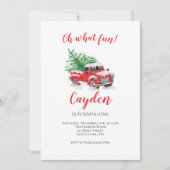 Winter Red Truck First Birthday Invitation Kaart (Voorkant)