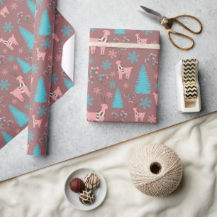 Winter Reinders Pine Trees Snowflakes Naadloos Cadeaupapier