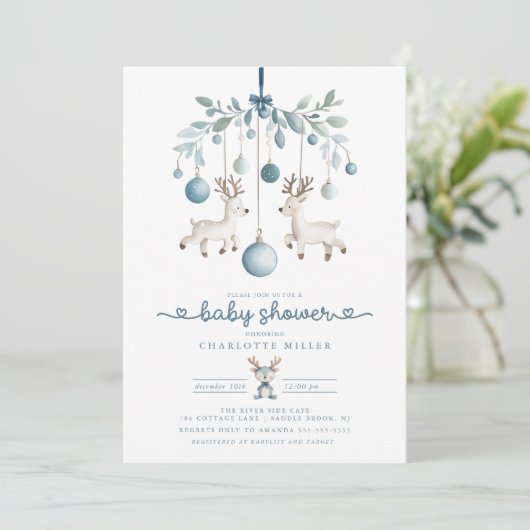 Winter Rendier Baby shower Uitnodiging (Staand voorkant)