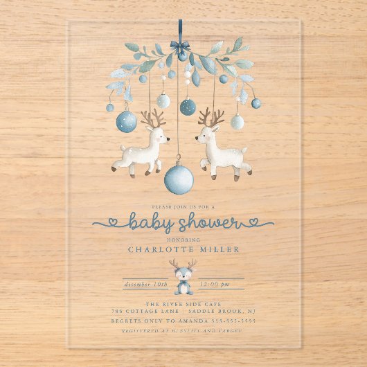 Winter Rendier Baby shower Uitnodiging Acryl Uitnodigingen (Voorkant)