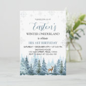 Winter Rendier Kerstmis Verjaardag Uitnodiging (Staand voorkant)