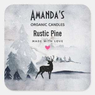 Winter rendier rustieke grijze Waterverf kaars zee Vierkante Sticker