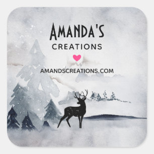 Winter Rendierbedrijf Rustic Grey Waterverf Busine Vierkante Sticker