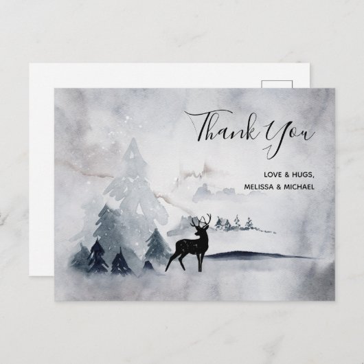 Winter rendieren rustieke grijze kerst dank u briefkaart (Voorkant / Achterkant)