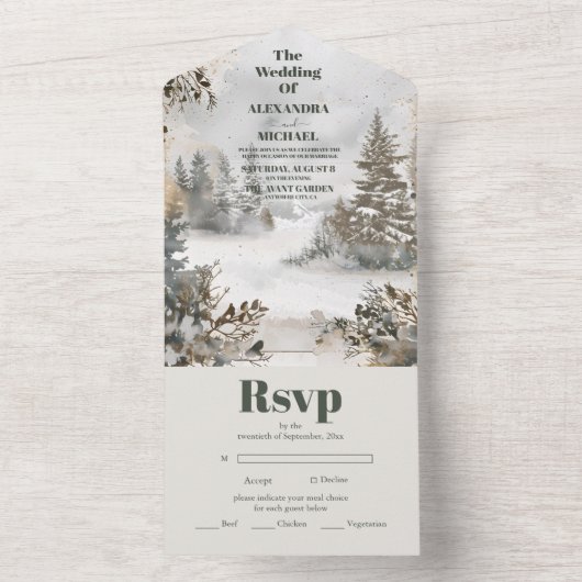 Winter Reverie bruiloft All In One Uitnodiging (Binnen)