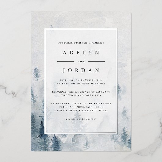 Winter Reverie bruiloft Folie Uitnodiging (Voorkant)