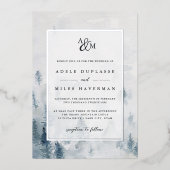 Winter Reverie Monogram Wedding Silver Folie Uitnodiging (Voorkant)
