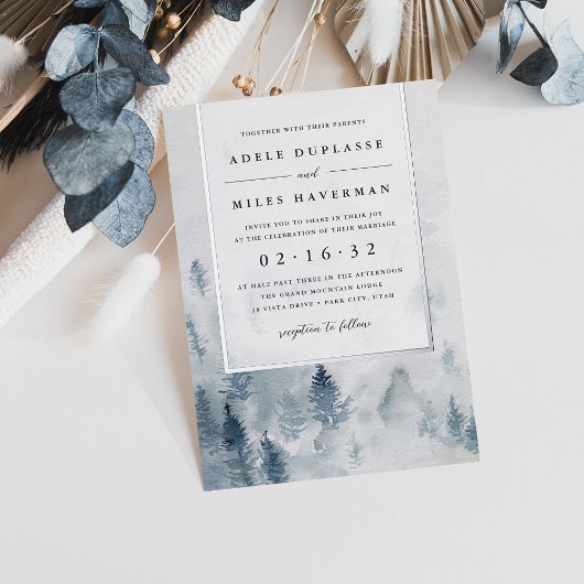Winter Reverie Wedding Silver Folie Uitnodiging