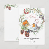 Winter Robin en Pine Wreath Calligrafie Bedankkaart (Voorkant / Achterkant)