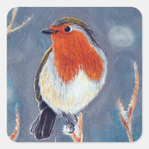 Winter Robin Schilderen Vierkante Sticker