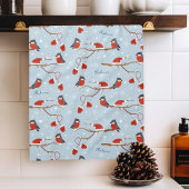 Winter Robins on Tree Branches Cute Bird Pattern Theedoek